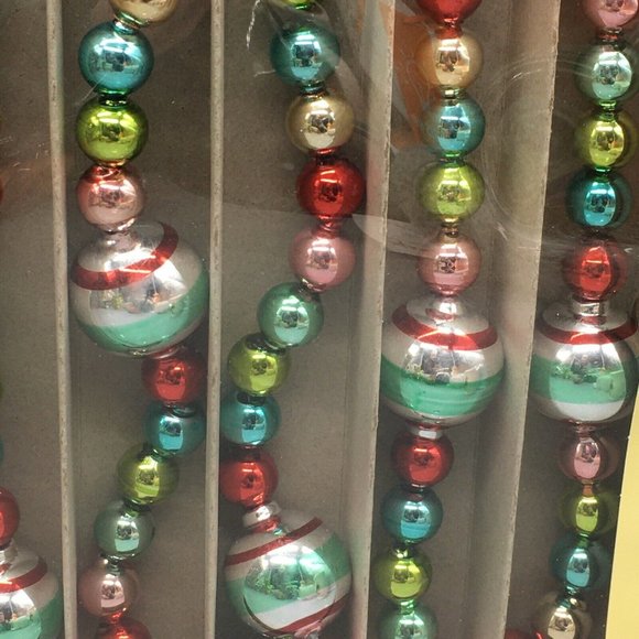 Radko Shiny Brite Glass Christmas Tree Garland Ball 7ft Red Pink Aqua Green Blue - Picture 4 of 6